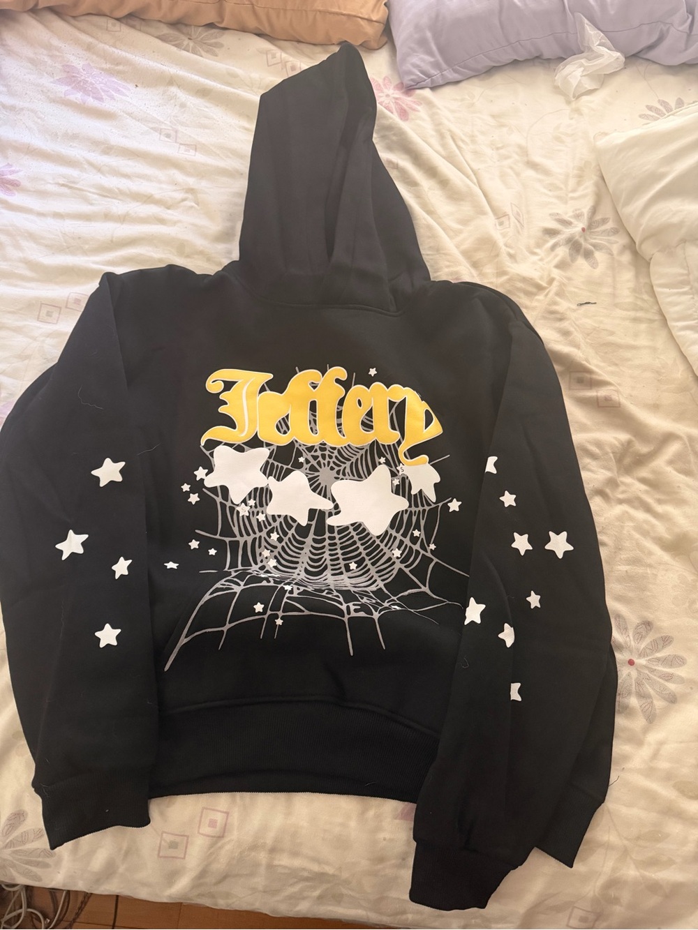 Black “Jeffery” Print Spider hoodie with Yellow Graphic and Starprint